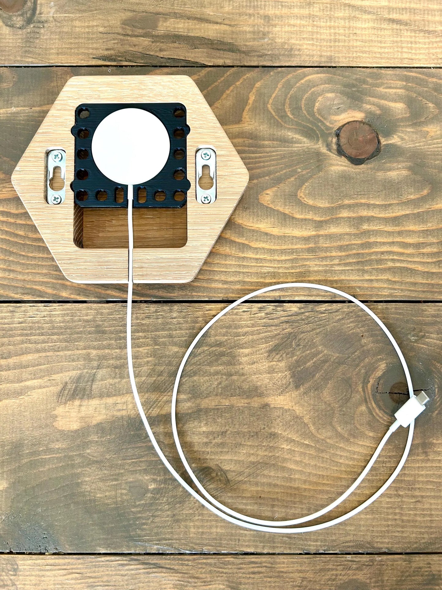 Smart Phone Wall Cradle Charger - Solid Oak - iPhone 16 Pro & Standard