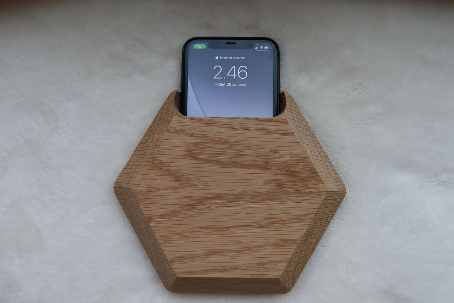 Smart Phone Wall Cradle Charger - Solid Oak - iPhone 16 Pro & Standard